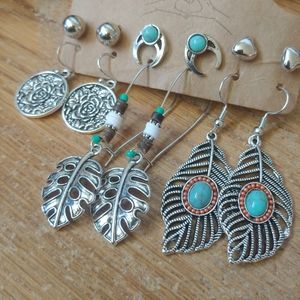 6 pairs of bohemian dangling earrings, fall leaves